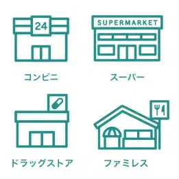 コンビニ・スーパー・ドラッグストア・ファミレスで使える